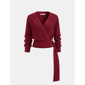 NWT Commense Red Metal Ring Wrap Cardigan Sweater Knit Top - LARGE